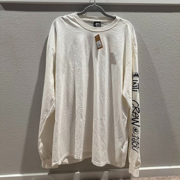 (XXL) NWT Stussy International Crew Long Sleeve Tee Natural - Picture 4 of 9